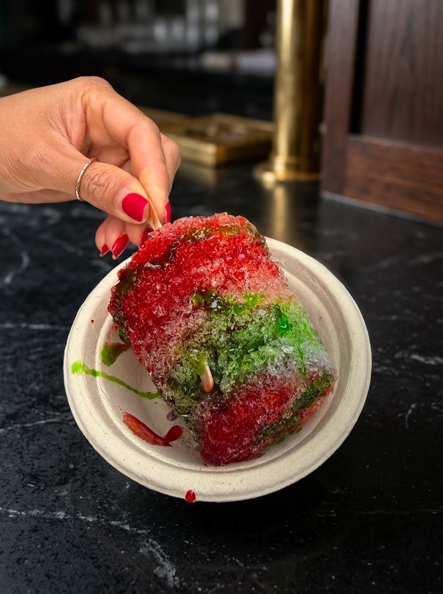 Rainbow baraf ka gola shaved ice on a stick
